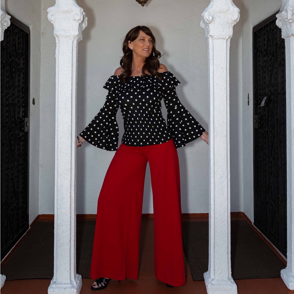 Tall Women’s Polka Dot Off Shoulder Ruffle Top